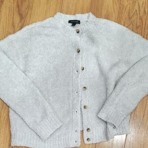 Ann Taylor Cream Fuzzy Button-Front Cardigan